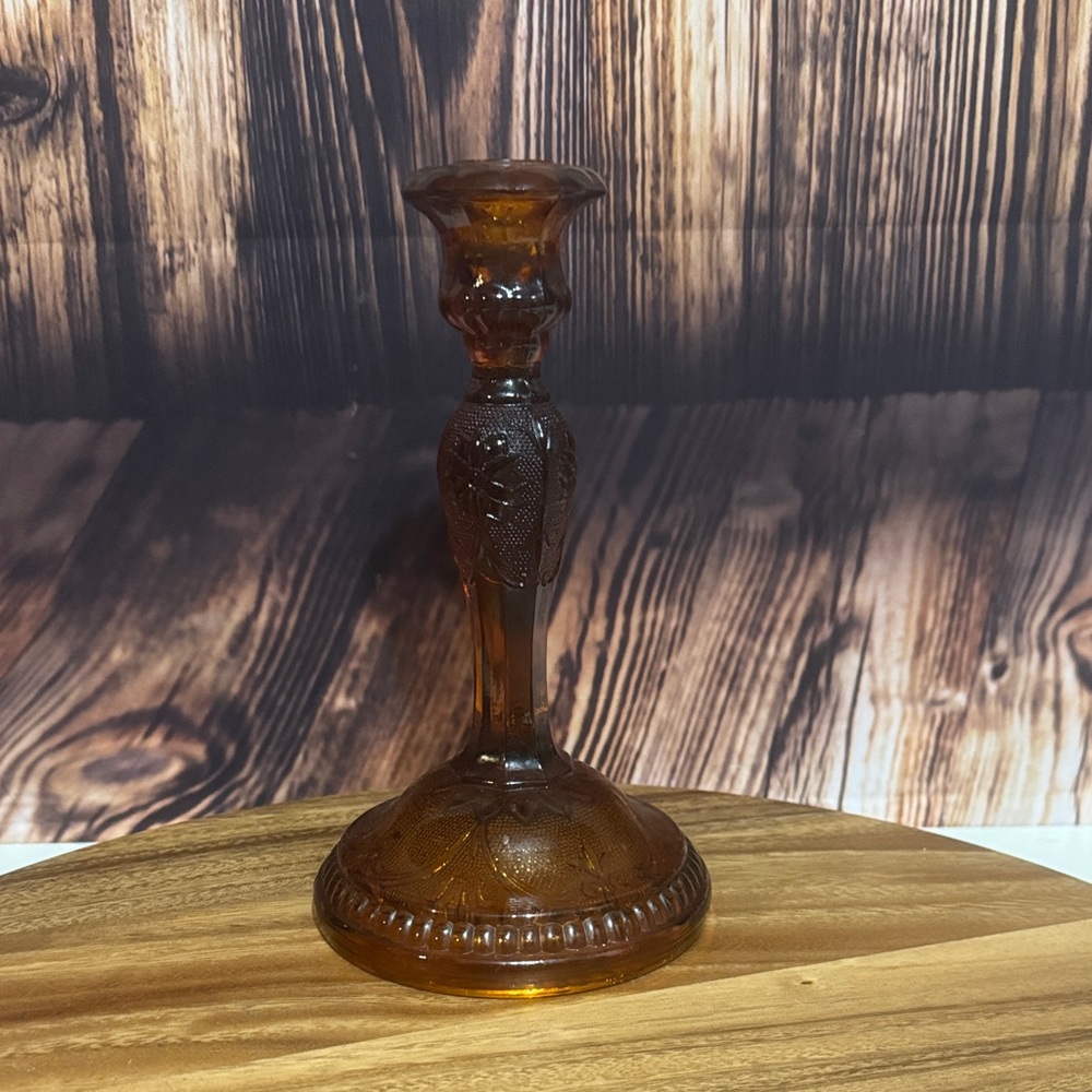 Vintage Amber Glass Candle Holder